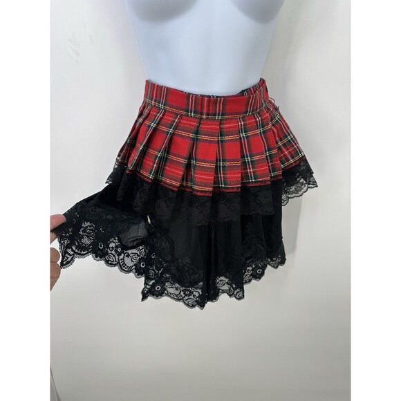 Body Rage Lace Ruffled Mini Skirt Large Black Goth Red Grunge Large ‘see measure - Picture 1 of 7